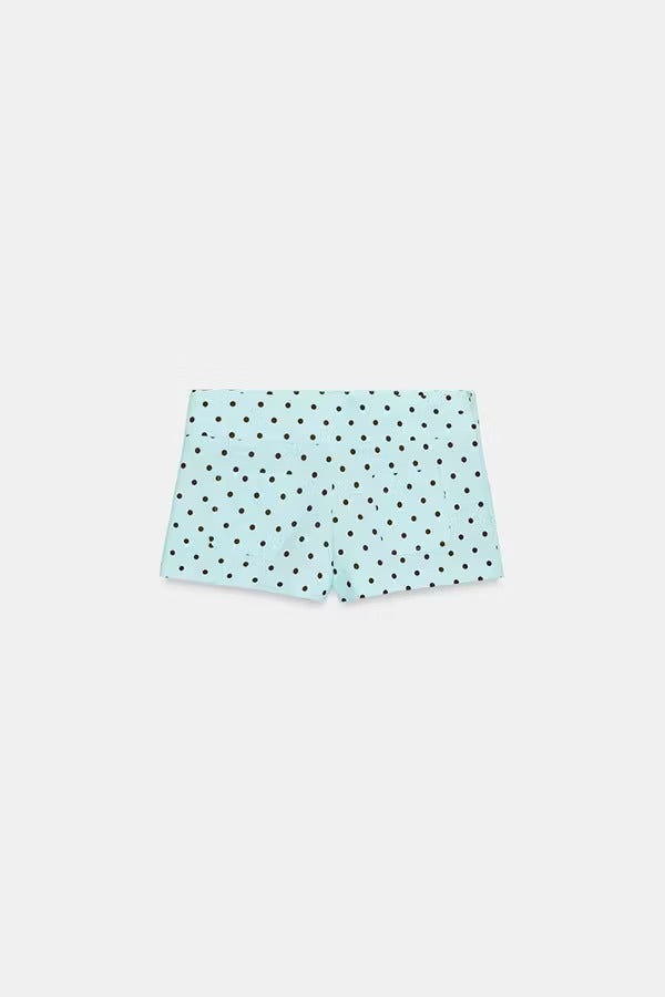 Trisha Linen Blend Polka Dot Stand Neck Belted Jacket and Low-Rise Pocket Mini Shorts Set