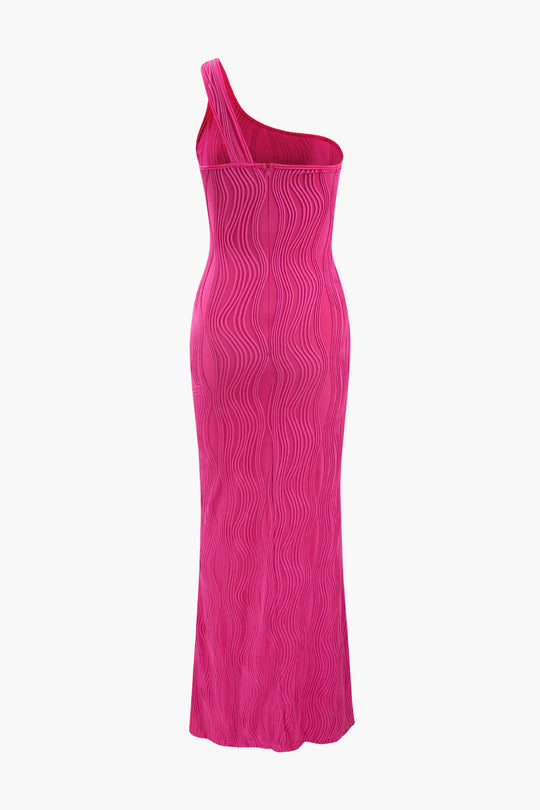 Strukturiertes Maxikleid mit One-Shoulder-Träger 