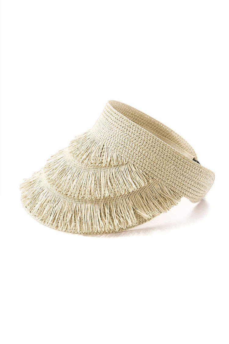 Chapeau à visière en paille à bords frangés 