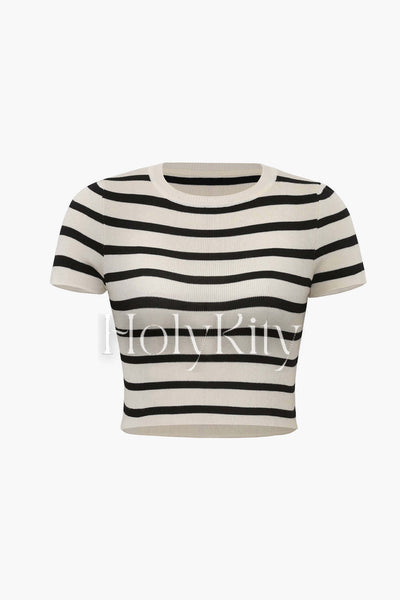Stripe Short Sleeve Knit Top