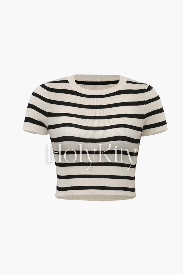 Stripe Short Sleeve Knit Top