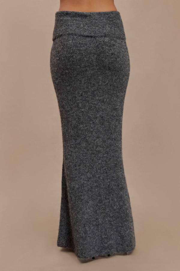 Charlotte Knit Ribbed Waist Fishtail Stretch Maxi Skirt