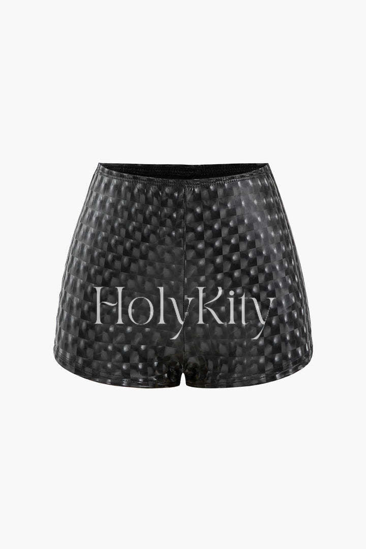 Short en similicuir à effet damier