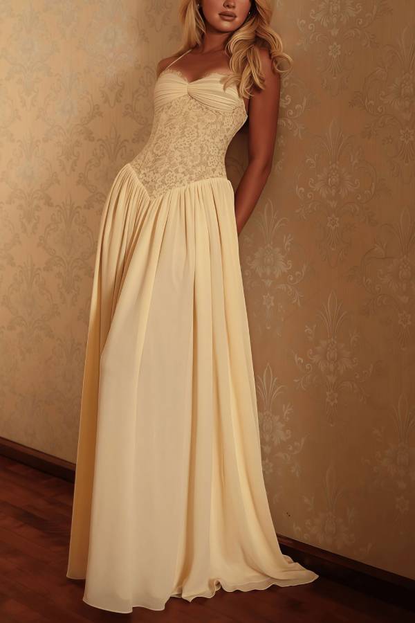 Lace Corset Halter Long Evening Dress