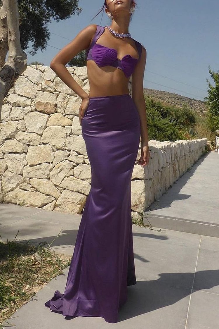 IRREGULAR CROP CAMI TOP MAXI SKIRT PROM TWO PIECE SET