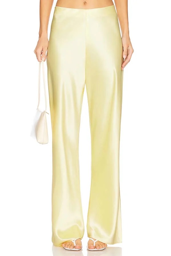 Odessa Satin Floral Lace Hem Strapless Tank and Mid Rise Wide Leg Pants Set