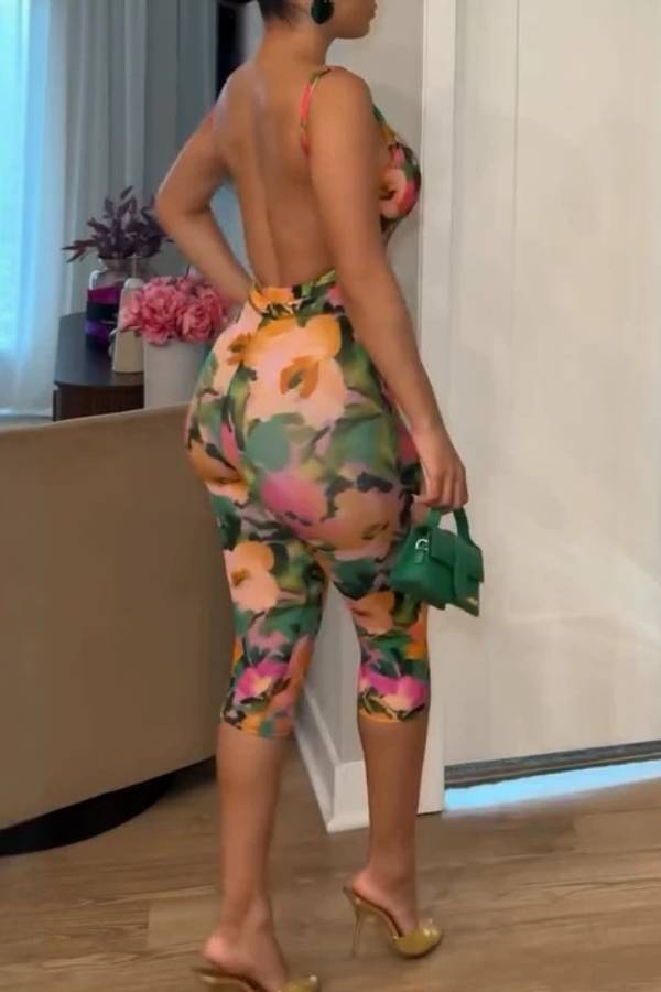 Floral Oil Print Sweetheart Cami & Capri Pants Set