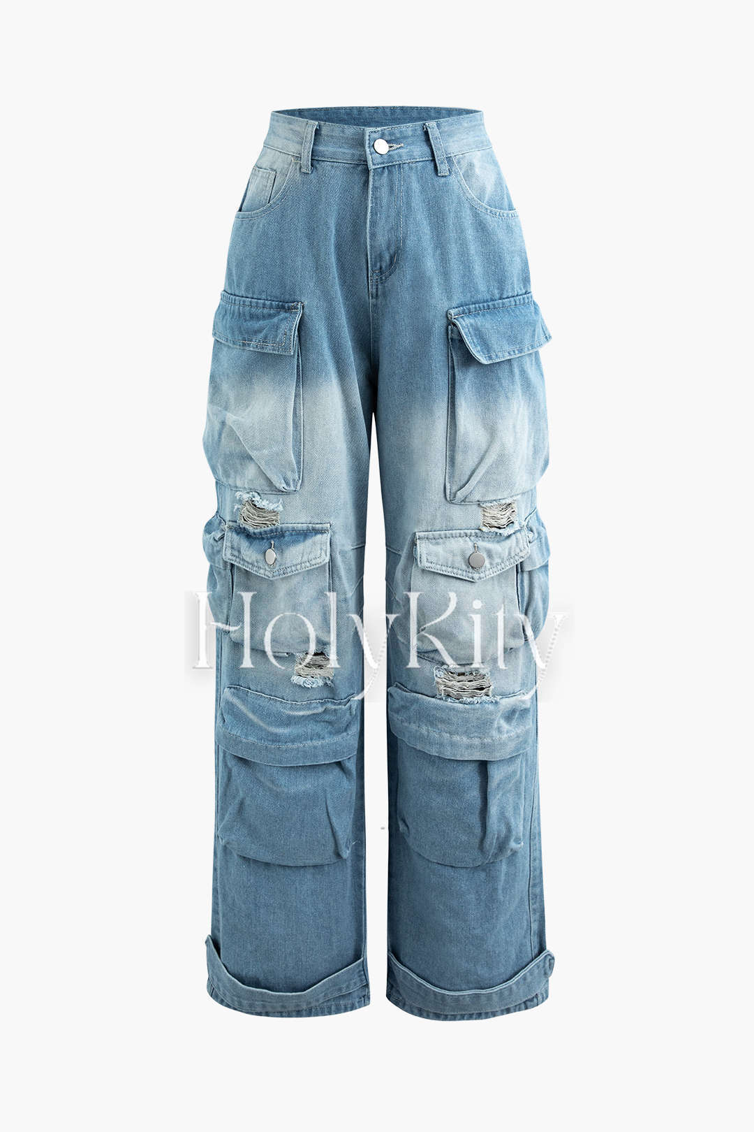 Ombre Multi Pocket Wide Leg Cargo Jeans