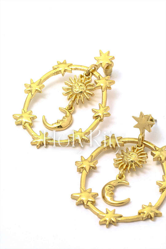 Boucles d'oreilles pendantes Soleil, Étoile et Lune
