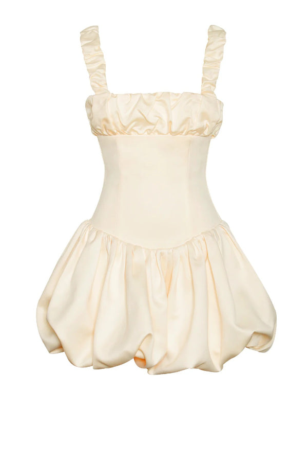 Slingback Gathered Puff Mini Dress