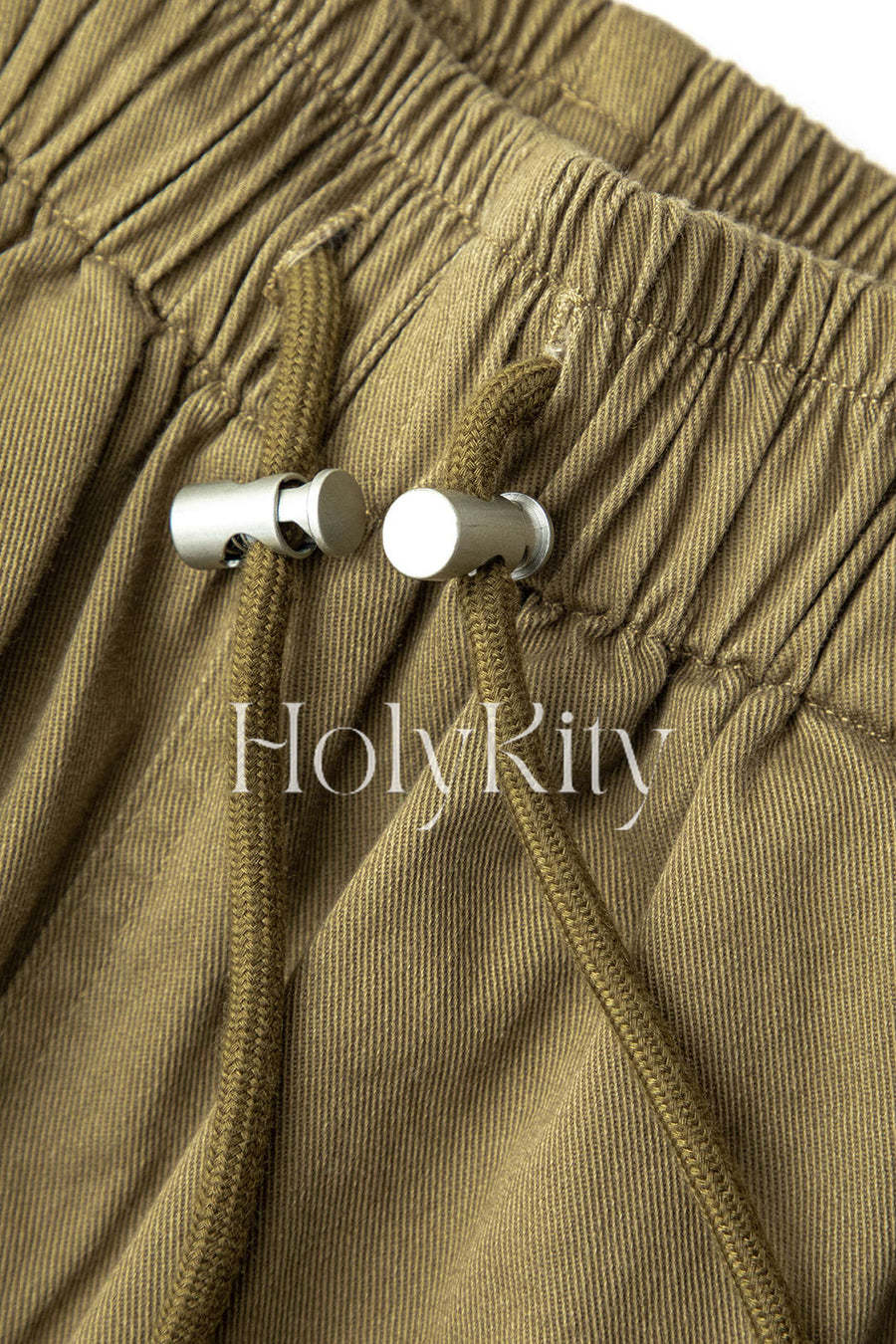 Pantalon droit taille haute à cordon de serrage et poches multiples 