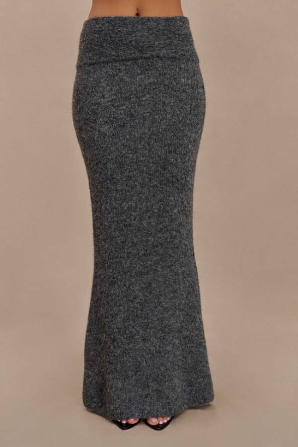 Charlotte Knit Ribbed Waist Fishtail Stretch Maxi Skirt
