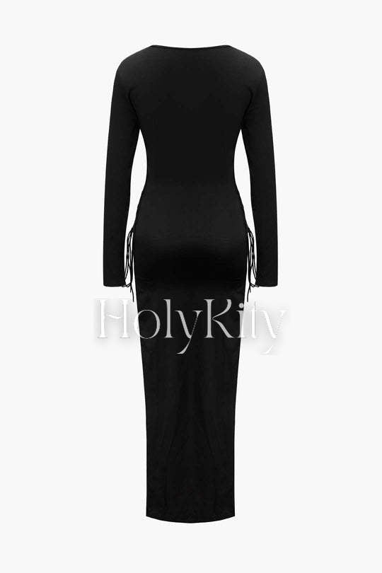 Tie Detail Long Sleeve Maxi Dress