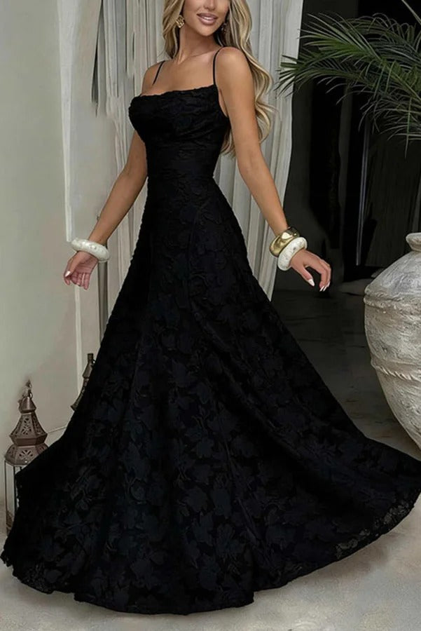 Francis Custom Floral Burnout Fabric Cowl Neck Back Lace-up Maxi Dress