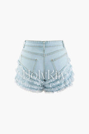 Tiered Frayed Denim Shorts