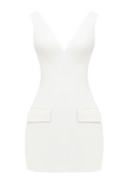 Deep V Neck Solid Color Bodycon Mini Tank Dresses-White [Pre Order]