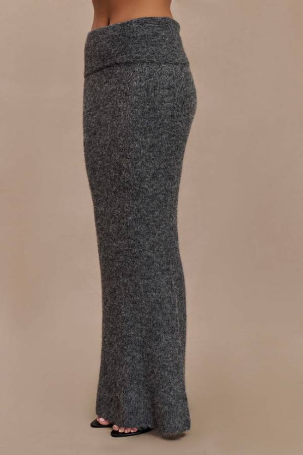 Charlotte Knit Ribbed Waist Fishtail Stretch Maxi Skirt