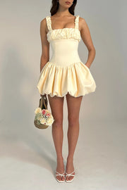 Slingback Gathered Puff Mini Dress