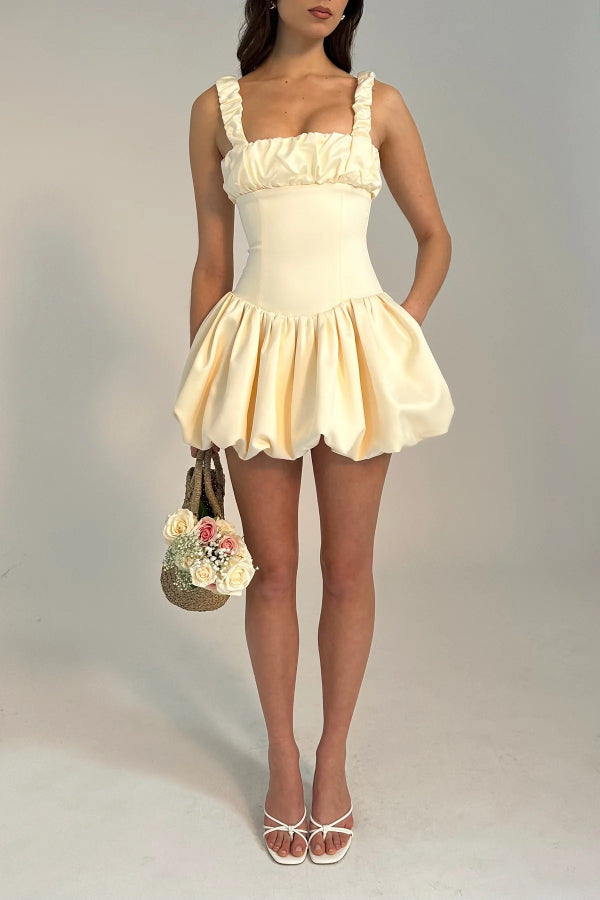 Slingback Gathered Puff Mini Dress