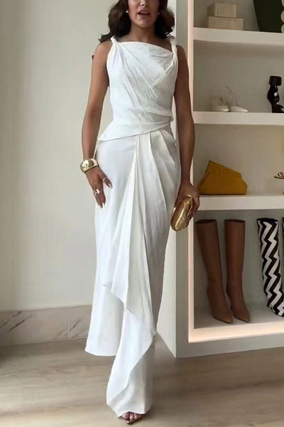 Elegant Relaxed Draped Pleated Maxi Dress