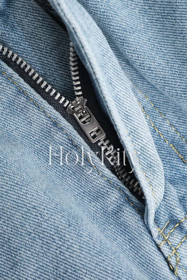 Contrast-Stitch Denim Shorts