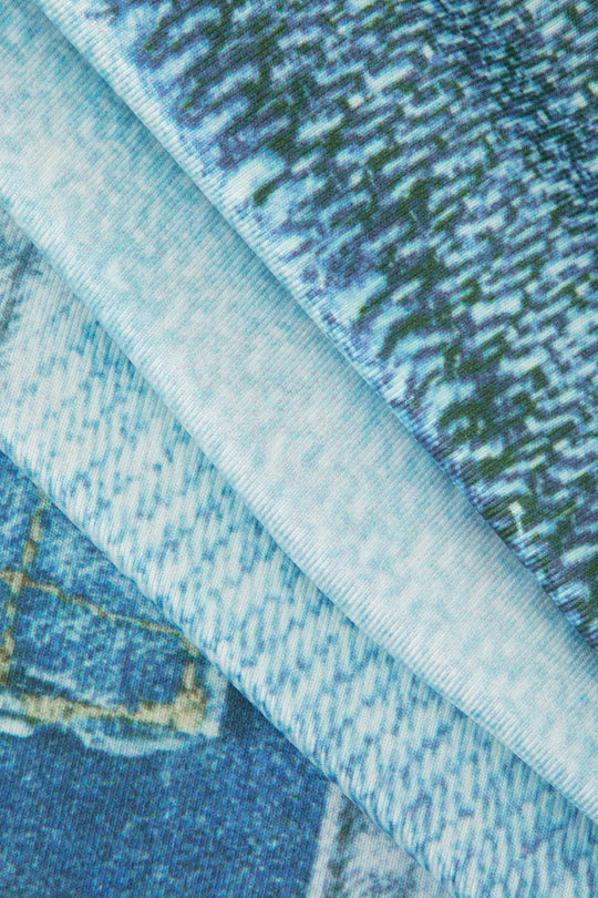 Asymmetrisches Oberteil mit Kordelzug im Jeans-Print 