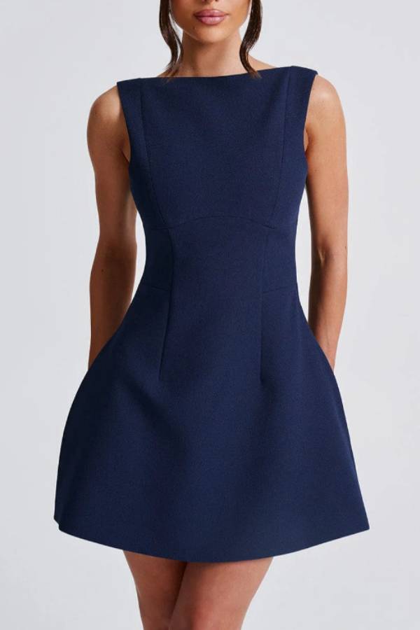 Boat Neck Fit-and-Flare Sleeveless Mini Dress