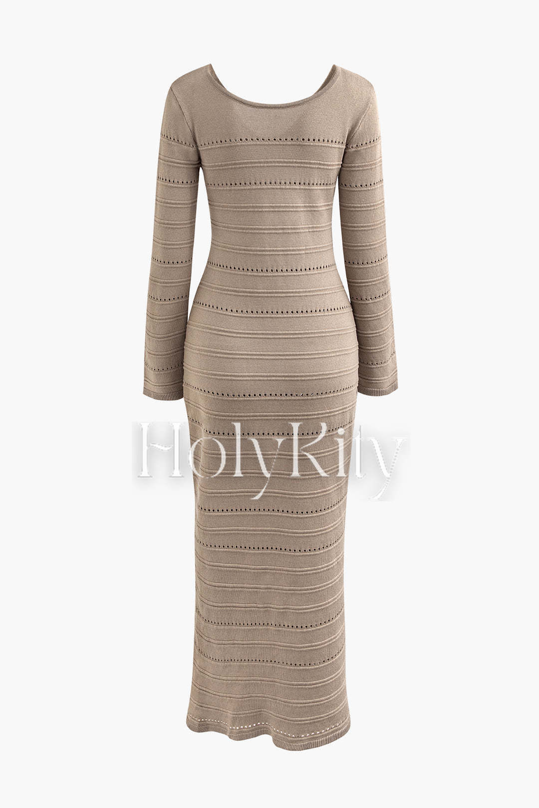 Robe longue à rayures et découpes, col en V, manches longues