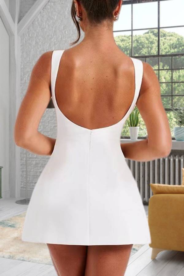 Boat Neck Fit-and-Flare Sleeveless Mini Dress