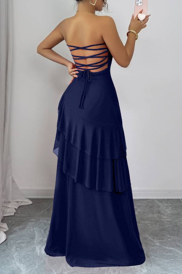 Elegant style tube top cake skirt dress