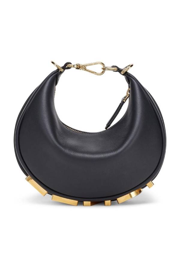 Black circular handbag