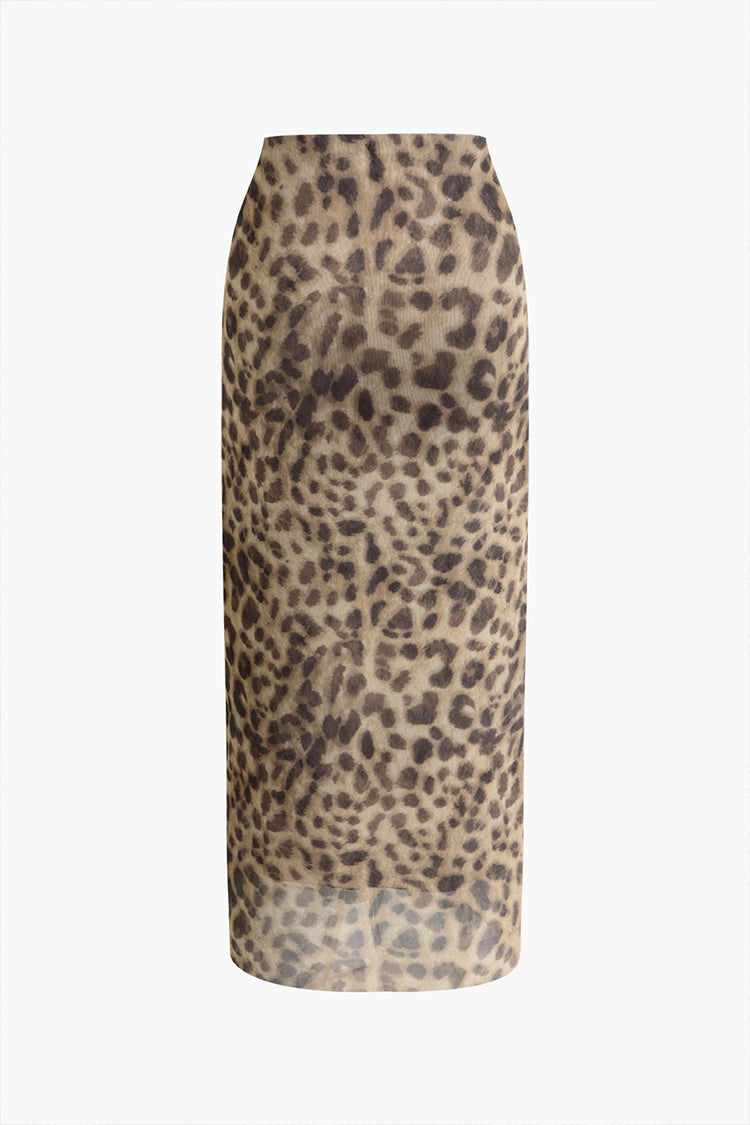 Jupe longue en maille à imprimé léopard 