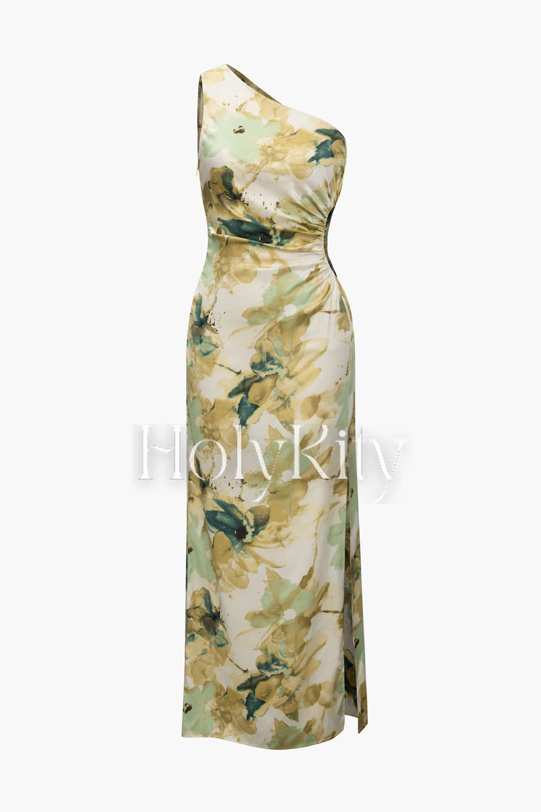 Maxikleid mit Blumenmuster, One-Shoulder-Träger und Cut-Out 