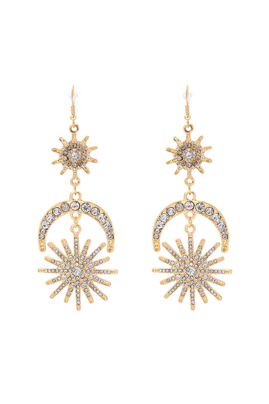 Sun & Moon Rhinestone Decor Drop Earrings
