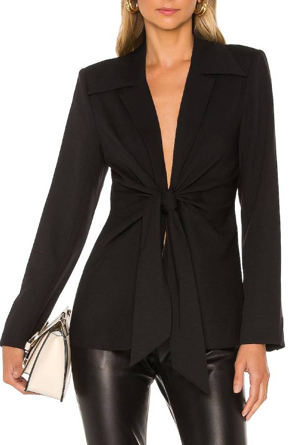 Tie-Front Waist-Cut Blazer