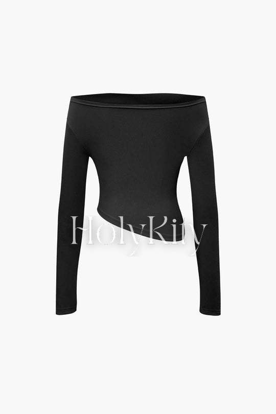 Ensemble haut asymétrique froncé à épaules dénudées et pantalon droit 