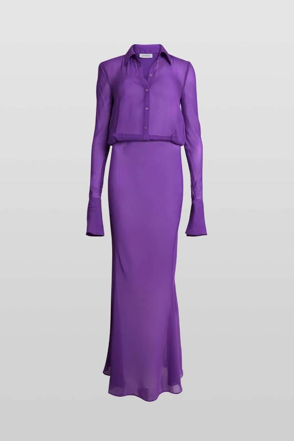 Ember Lightweight and Sheer Fabric Button Up Long Sleeve Shirt Maxi Dress