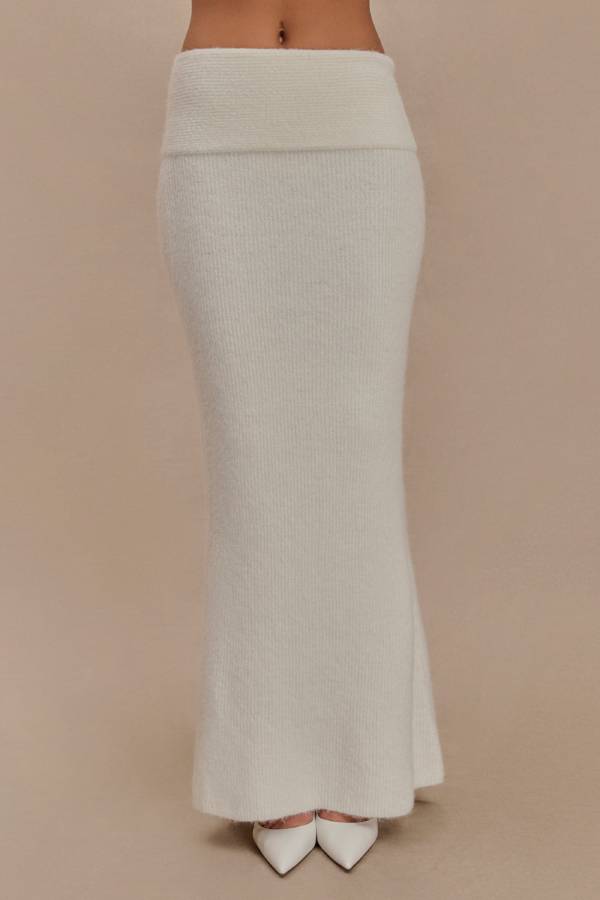 Charlotte Knit Ribbed Waist Fishtail Stretch Maxi Skirt
