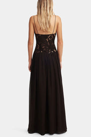 Stephanie Flower Crochet Lace Bust Chiffon Fluffy Hem Maxi Dress