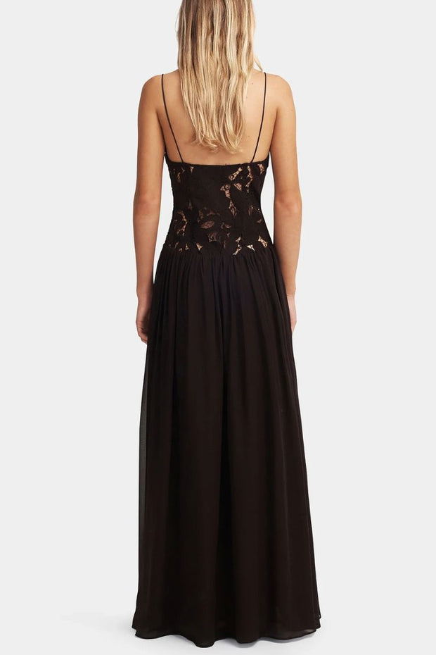 Stephanie Flower Crochet Lace Bust Chiffon Fluffy Hem Maxi Dress