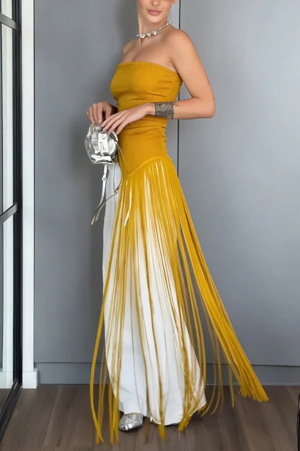 Stylish Sleeveless Off-shoulder Slim-fit Long Tassel Top