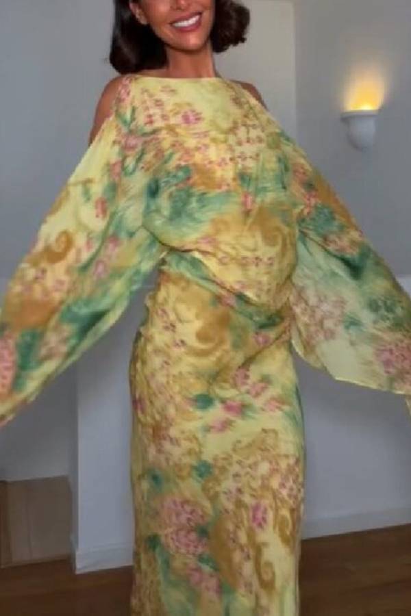 Watercolor Print Slip Maxi Dress