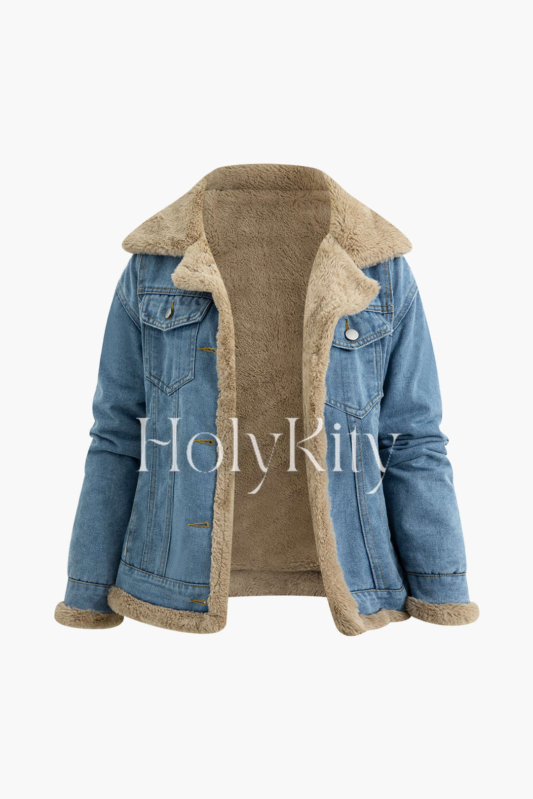 Faux Fur Pocket Notched Lapel Denim Jacket