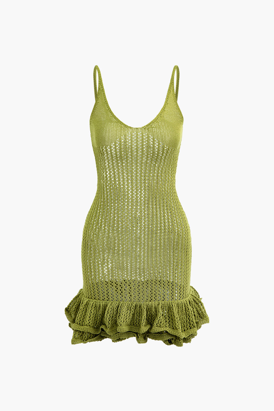 Camisole-Minikleid mit offenem Strick und Rüschensaum