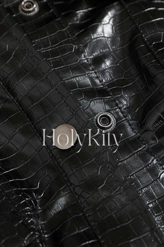 Veste en cuir effet croco avec ourlet élastique 