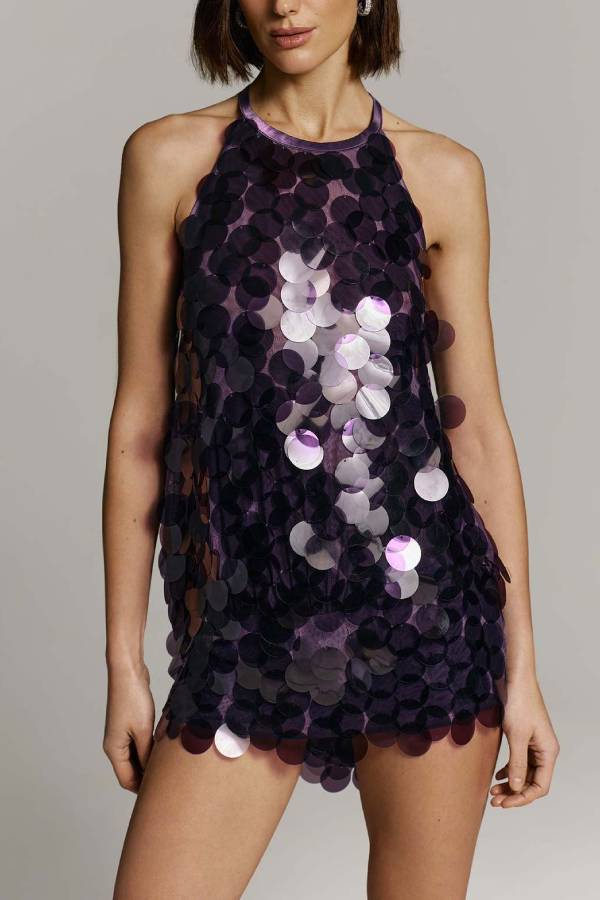 Halter Large Sequin Backless Two‑Piece Mini Skirt Set