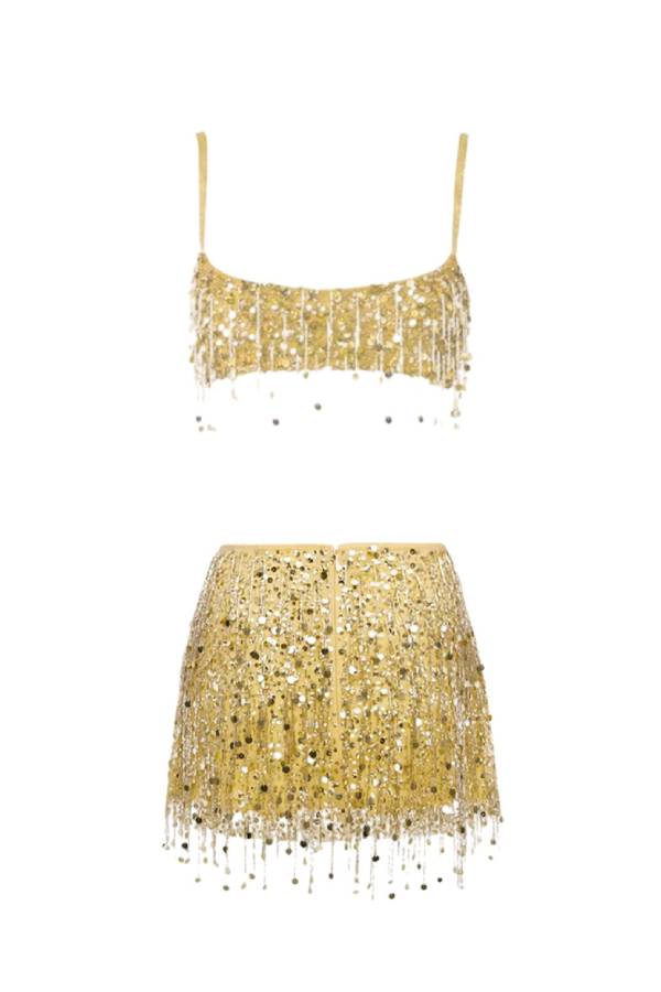 Sequin and Tassel Strappy Mini Dress Set