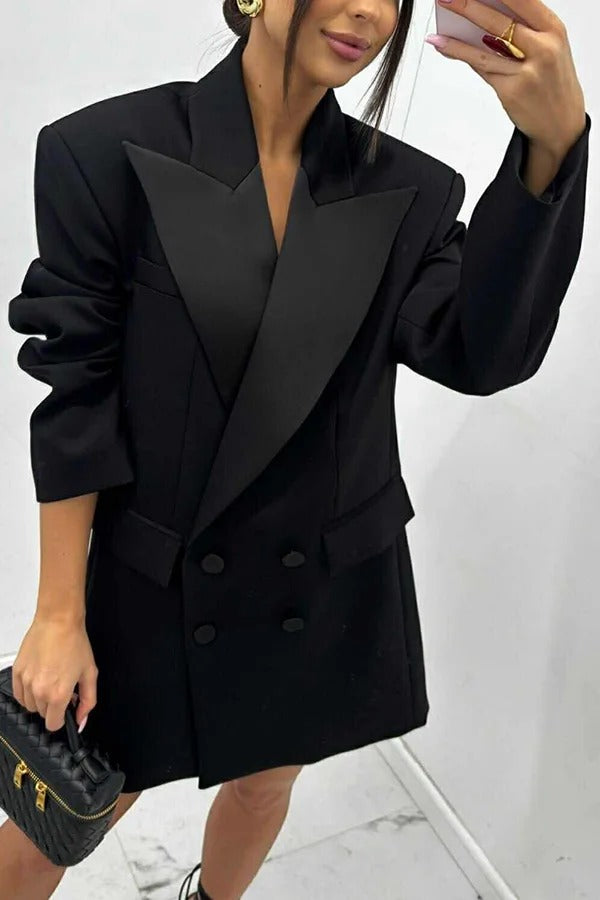 Chic Style Satin Lapel Button Up Long Sleeve Oversized Blazer