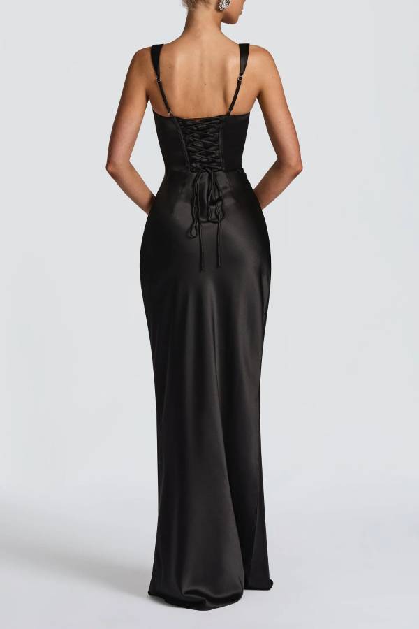 Square Neck Wide Strap Satin Ruched Mermaid Long Evening Dress