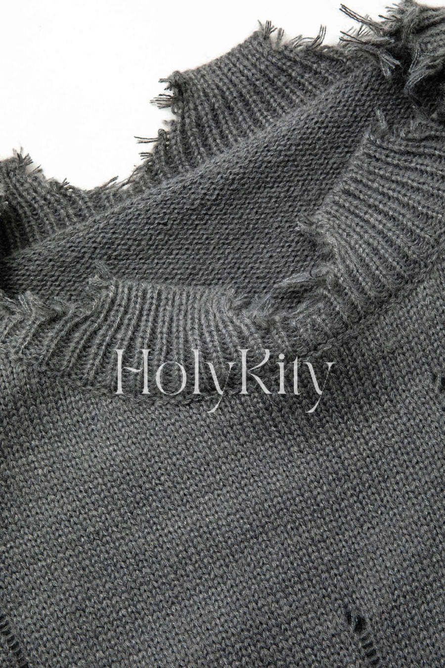 Round Neck Frayed Knit Sweater